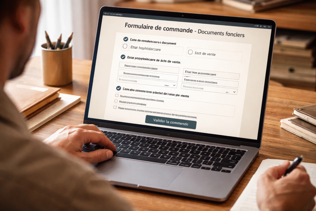 Formulaire de commande en ligne pour obtenir un état hypothécaire ou un acte de vente.