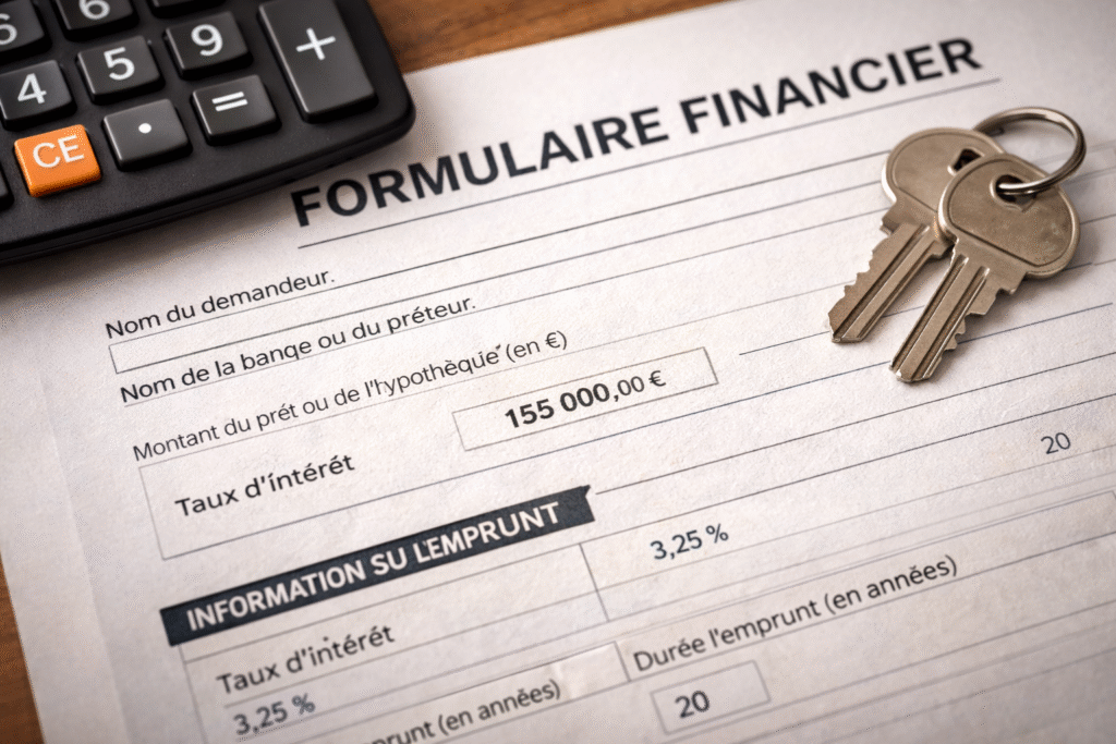 Gros plan sur un document financier de pré-état daté avec une calculatrice et des clés, illustrant les obligations de la loi ALUR.