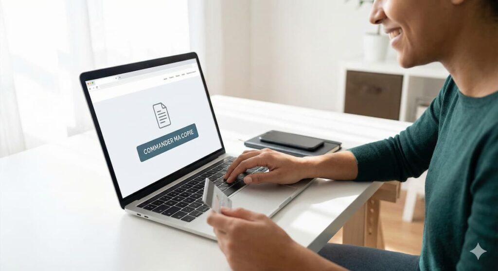 Personne effectuant une demande de copie d'acte de vente en ligne sur le site Documents-Immobiliers.fr.