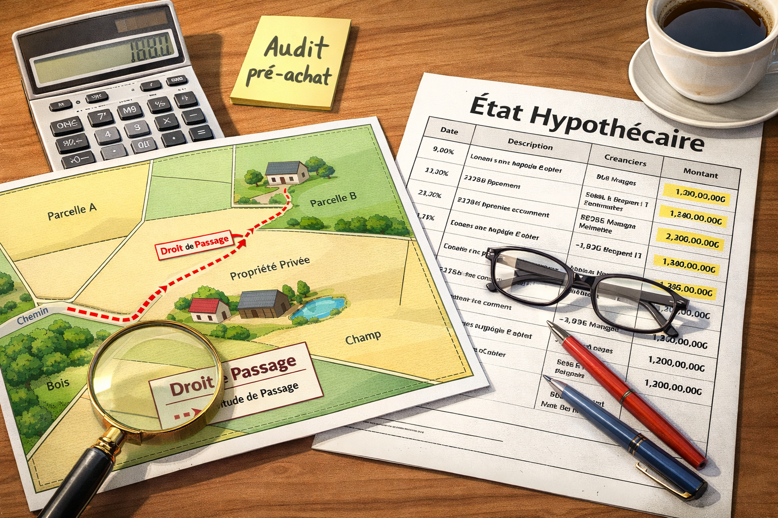 Surlignage d'une clause de servitude dans un acte de vente notarié.