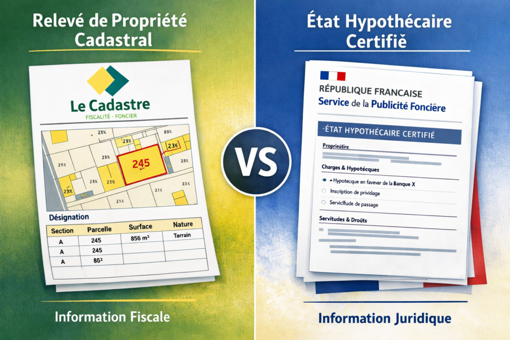 Matrice cadastrale, relevé de propriété, état hypothécaire : quelles différences ?