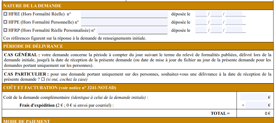 Zoom sur les sections de demande de renseignements complémentaires du formulaire 3240-SD.