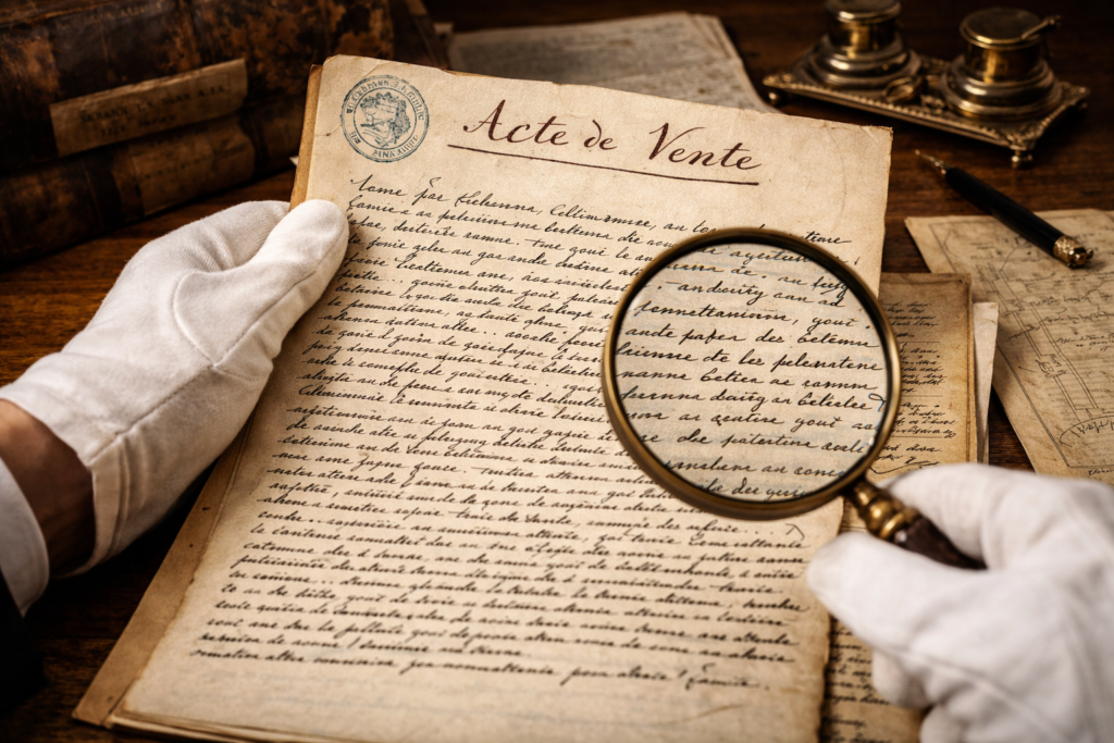 Analyse d'un acte de vente manuscrit du début du XXe siècle pour une succession.