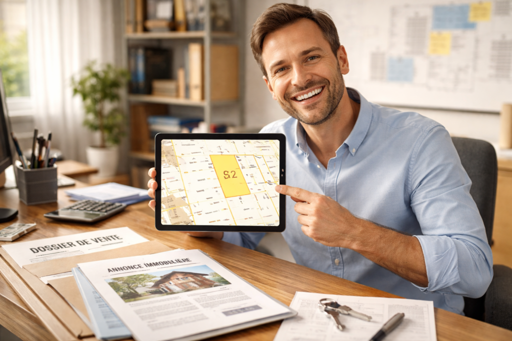 Propriétaire heureux ayant trouvé ses références cadastrales pour sa mise en vente.
